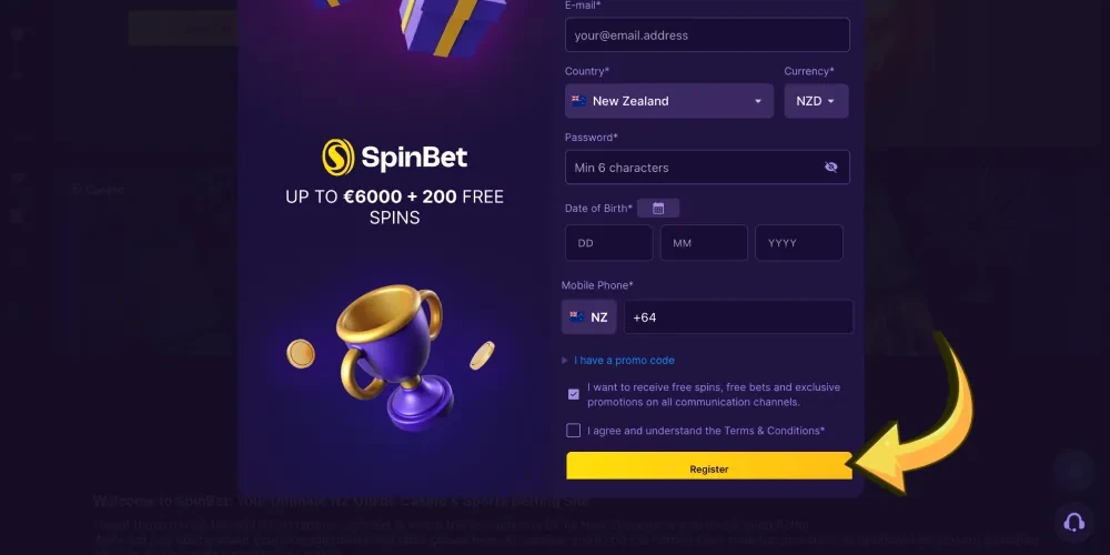 SpinBet Casino Registration