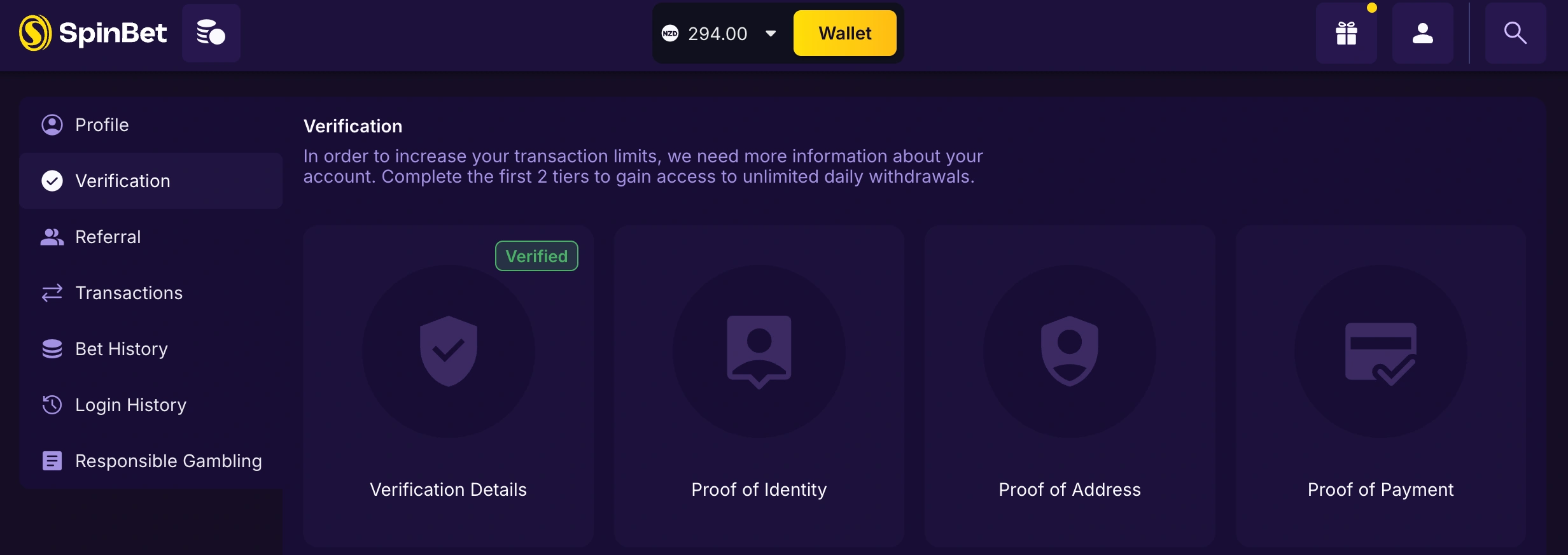 Spin Bet Casino registration